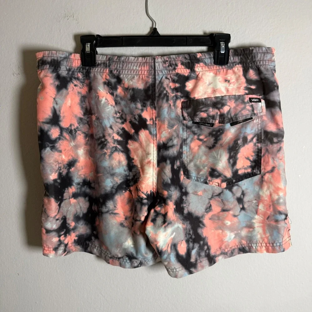 Vans Mens Tie Dye Swim Trunks Pink Grey Blue Elastic Waist Board Shorts Large